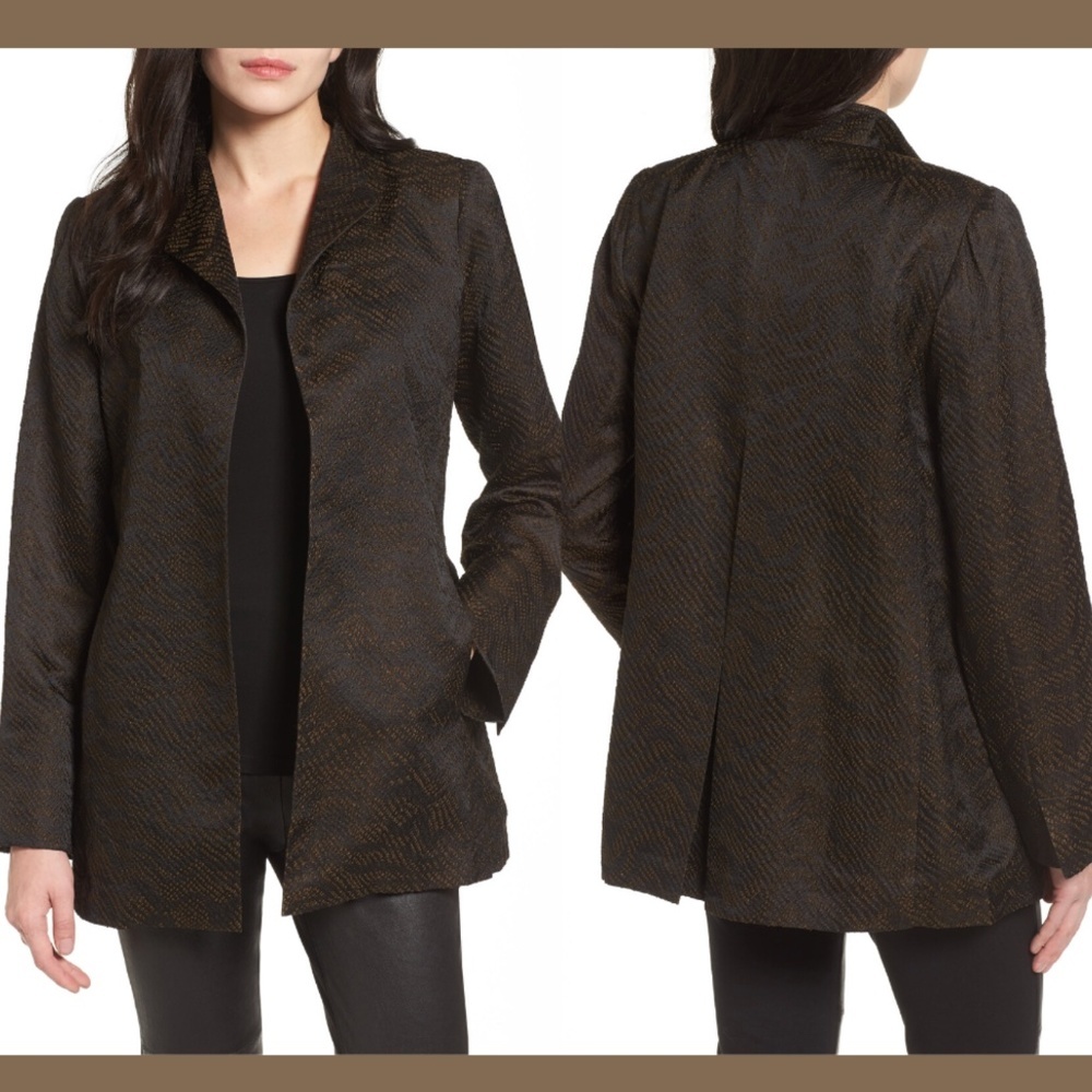 NWT $498 Eileen Fisher‎ Silk Blend Jacquard Jacket in Black [SZ Small ]